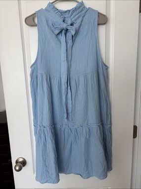Cupshe Light Blue Sleeveless Tie-Neck Tiered Dress